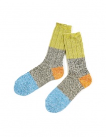 Socks online: Kapital pistachio green and blue block colored socks
