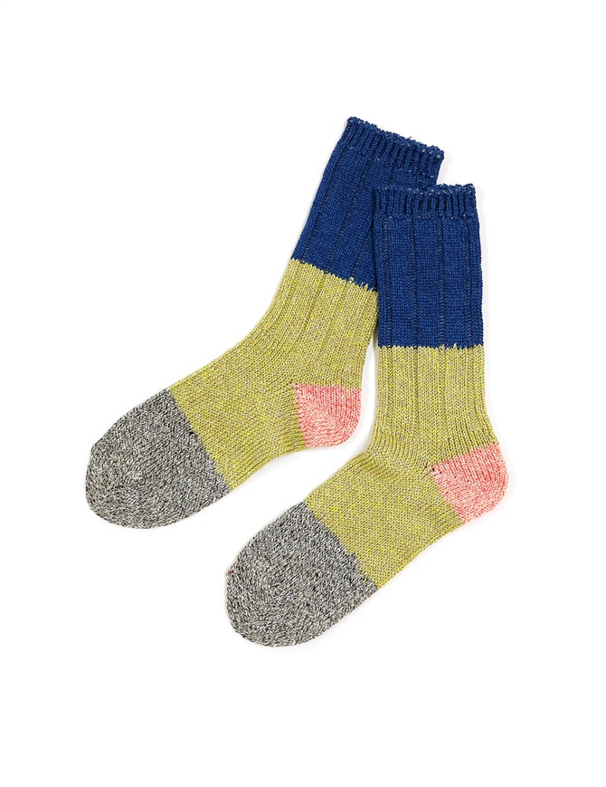 Kapital pistachio green and blue color block socks K2205XG538 BLUE socks online shopping