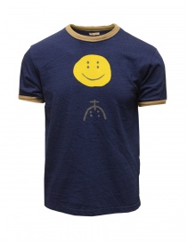 Mens t shirts online: Kapital blue T-shirt with Smile and stylized rain motif