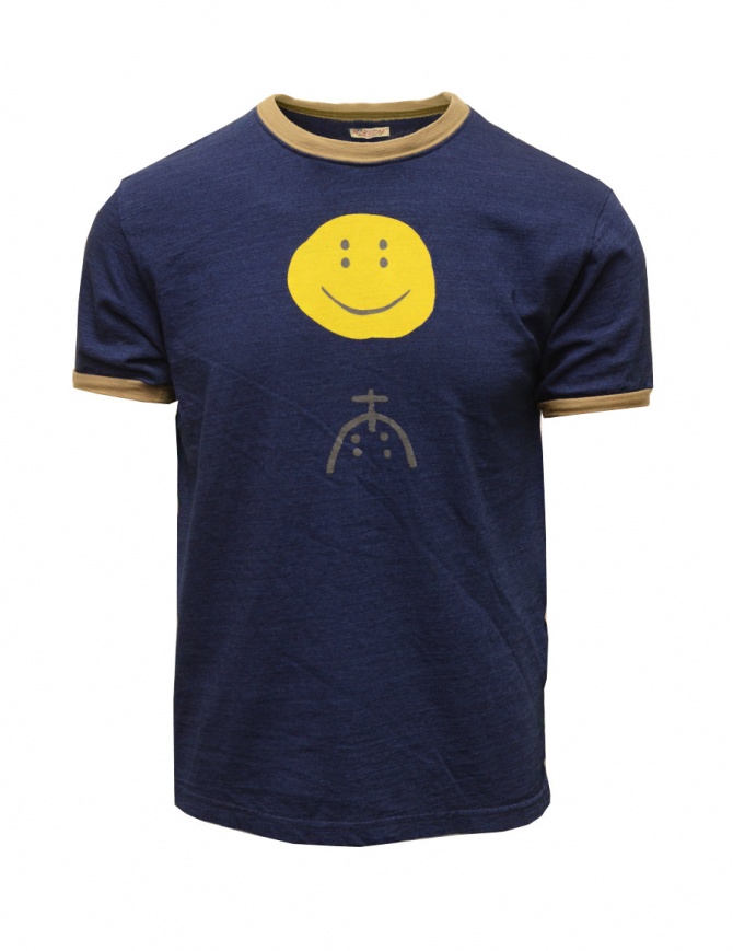 Kapital blue T-shirt with Smile and stylized rain motif K2204SC101 IDG