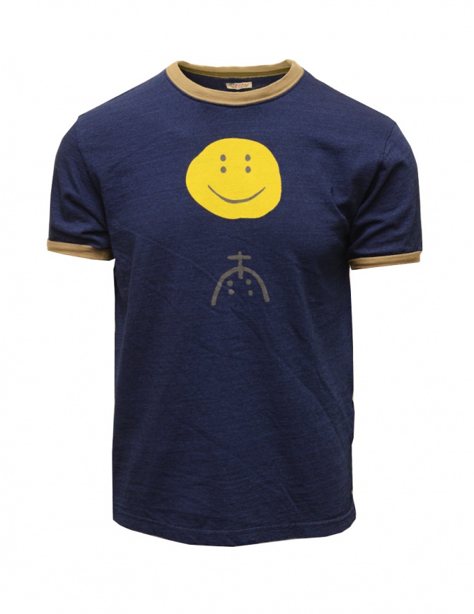 Kapital blue T-shirt with Smile and stylized rain motif K2204SC101 IDG mens t shirts online shopping