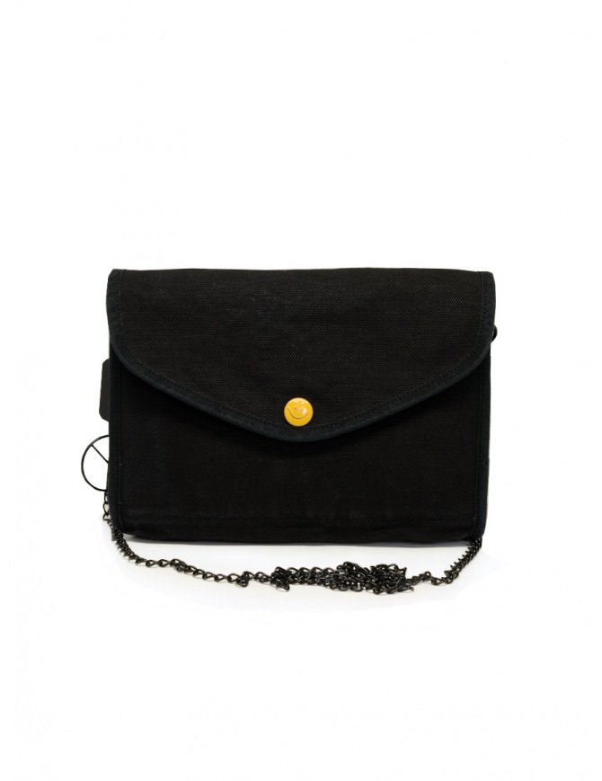 Kapital shoulder bag in black canvas with Smiley button EK-1100 BLK bags online shopping