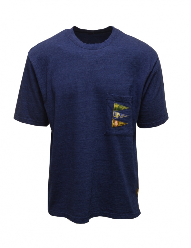 Kapital IDG Tengu Pennant T-shirt blu 4 bandiere EK-1226 IDG t shirt uomo online shopping