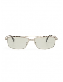 Glasses online: Kuboraum H57 silver rectangular glasses with green lenses