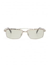 Glasses online: Kuboraum H57 silver rectangular glasses with green lenses