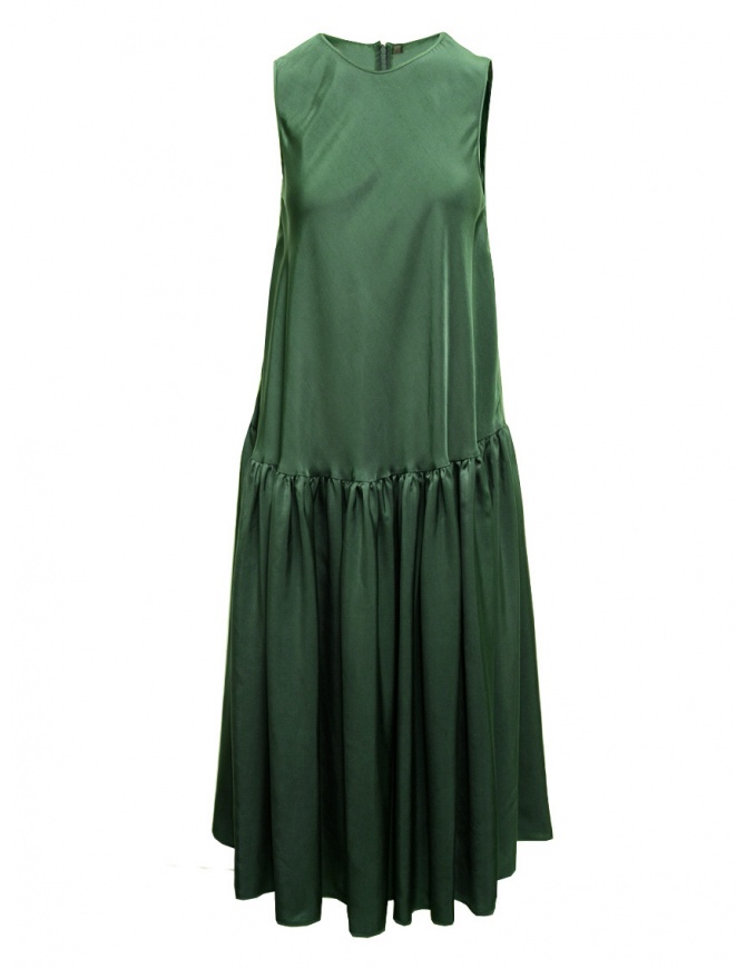 Sara Lanzi abito lungo smanicato in cupro verde SL A2 GREEN abiti donna online shopping