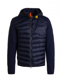 Parajumpers Nolan blue hooded down jacket with fabric sleeves PMHYBWU02 NOLAN NAVY 562