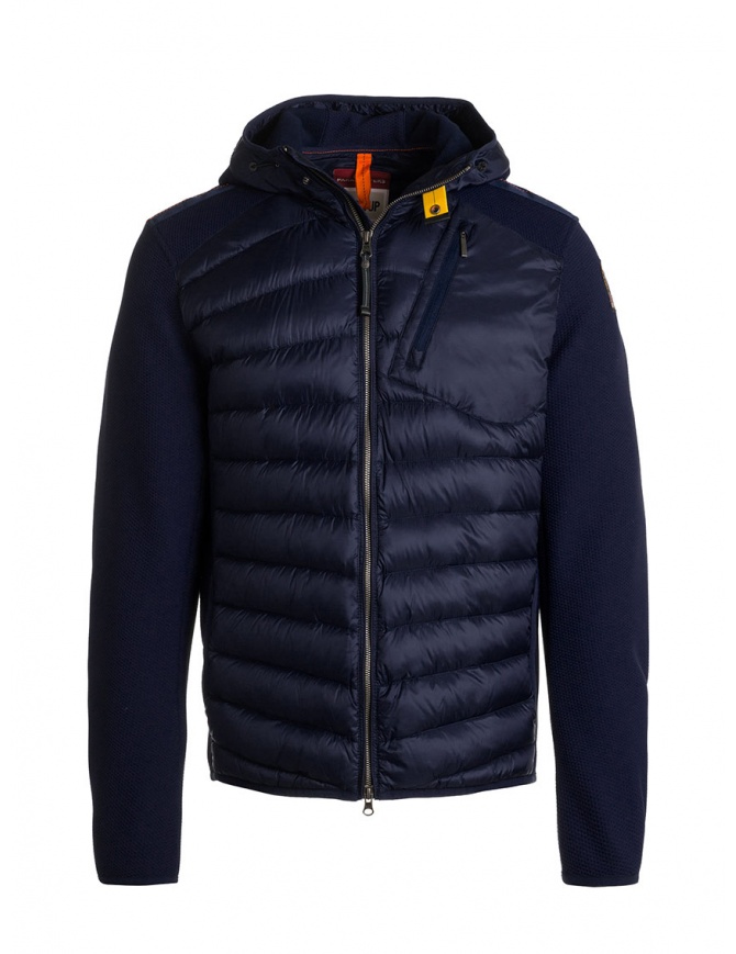 Parajumpers Nolan blue hooded down jacket with fabric sleeves PMHYBWU02 NOLAN NAVY 562 mens jackets online shopping