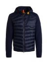 Parajumpers Nolan blue hooded down jacket with fabric sleeves buy online PMHYBWU02 NOLAN NAVY 562