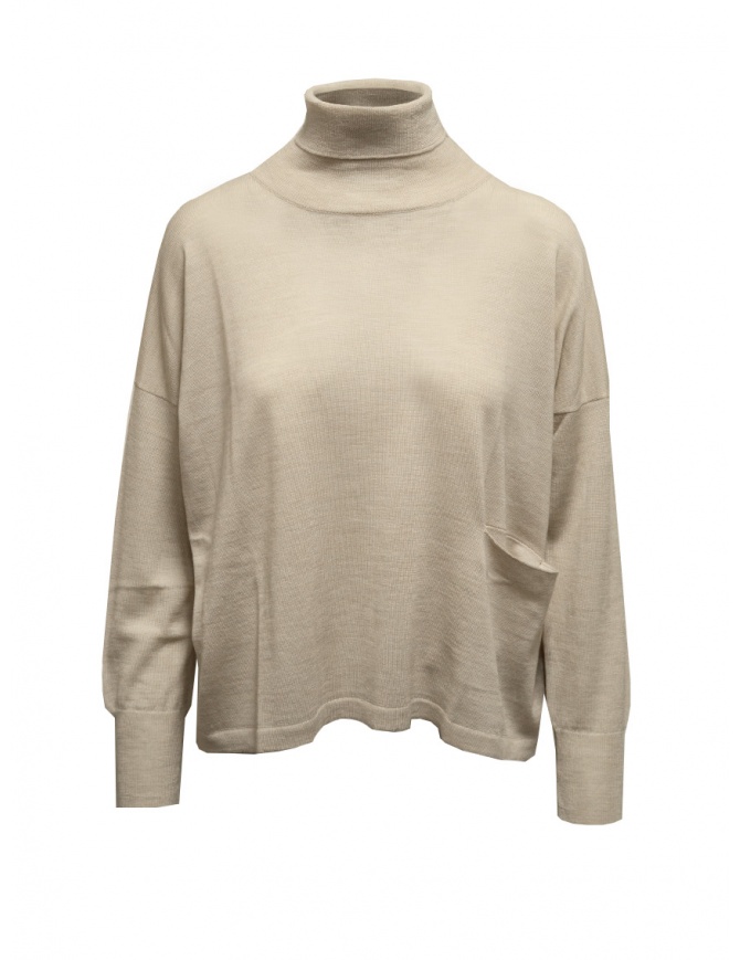 Ma'ry'ya beige boxy turtleneck sweater in wool, silk and cashmere YHK095 2 ICE women s knitwear online shopping