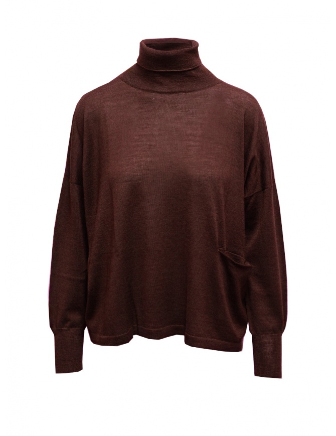 Ma'ry'ya boxy turtleneck sweater in burgundy wool, silk and cashmere YHK095 8 BORDEAUX women s knitwear online shopping