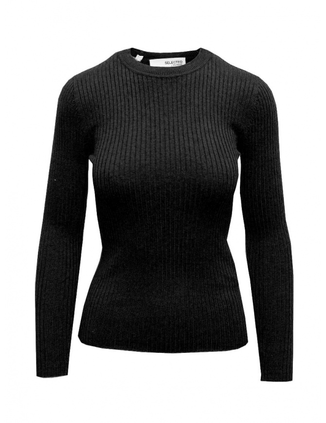 Selected Femme maglia aderente a coste nera 16085202 BLACK maglieria donna online shopping
