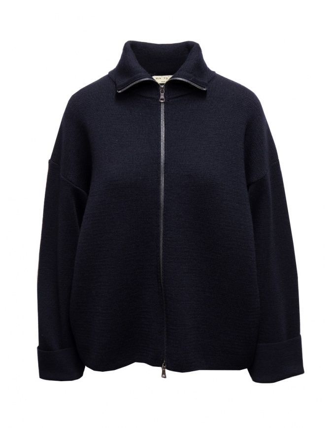 Ma'ry'ya navy merino wool cardigan with zip YHK055 4 NAVY womens cardigans online shopping