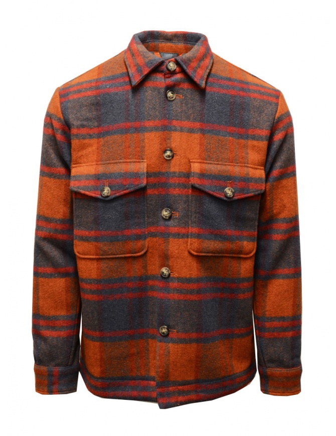 Selected Homme orange and blue checked wool shirt jacket 16085159 BOMBAY BWN CHKRED/BLU mens suit jackets online shopping