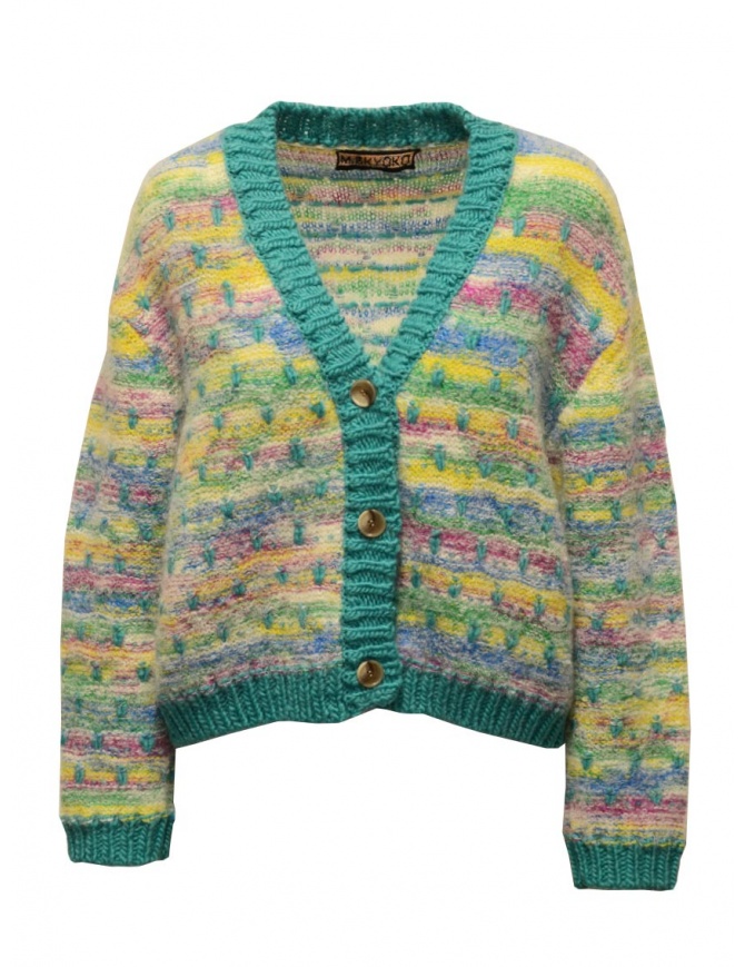 M.&Kyoko turquoise, yellow, purple jacquard cardigan BBA01448WA WHITE womens cardigans online shopping