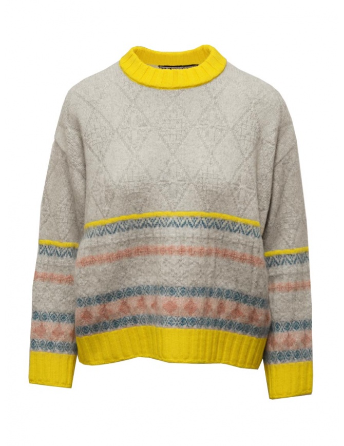 M.&Kyoko grey pullover with yellow collar BBA01434WA L-GRAY women s knitwear online shopping