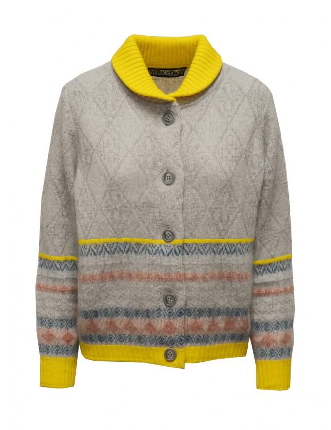 M.&Kyoko grey wool cardigan with yellow collar BBA01436WA L-GRAY womens cardigans online shopping