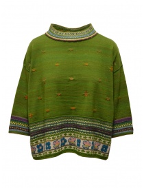 Maglieria donna online: M.&Kyoko pullover verde reversibile con maniche a tre quarti