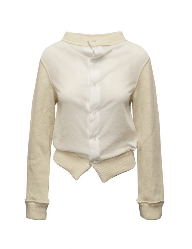 Miyao cardigan in chiffon bianco con maniche in lana MXTS-05 OFF WHITExWHITE cardigan donna online shopping