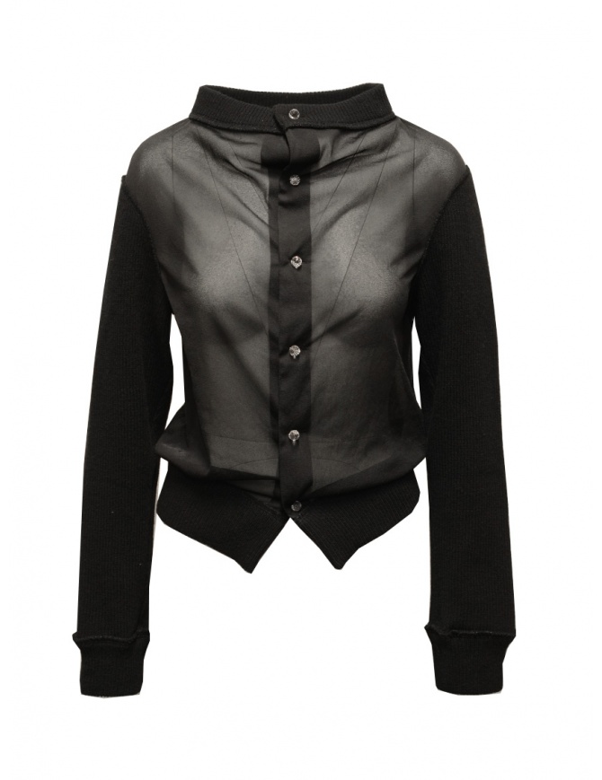 Miyao cardigan in chiffon nero con maniche in lana MXTS-05 BLACKxBLACK cardigan donna online shopping