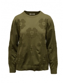 Maglieria donna online: Monobi maglia verde militare con fiori 3D