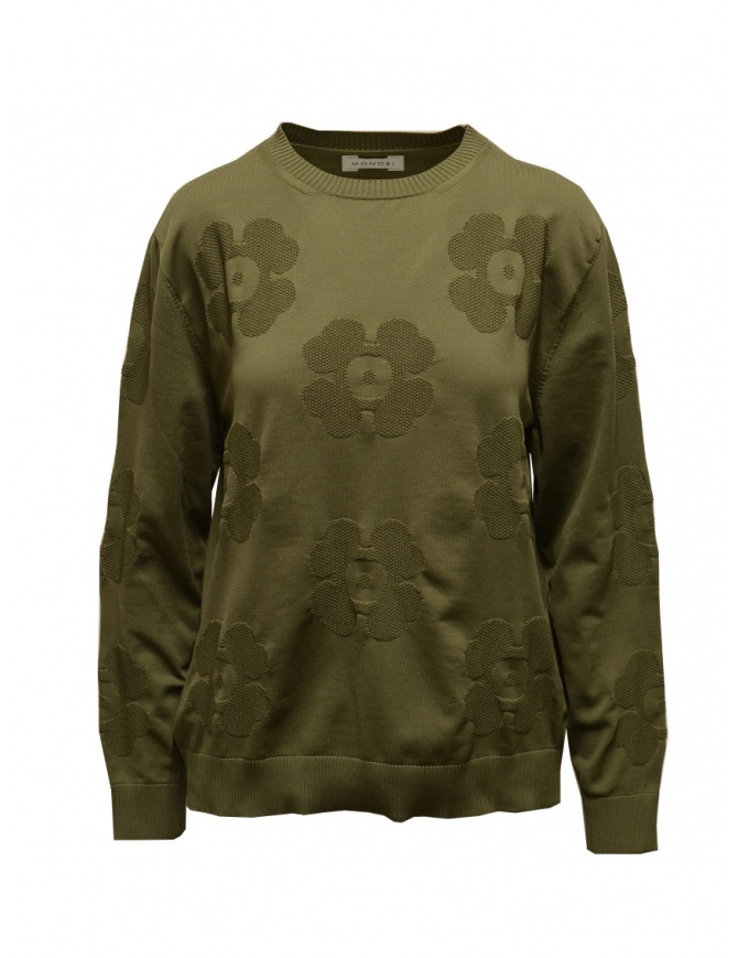 Monobi military green sweater with 3D flowers 11659509 F 31942 FOREST