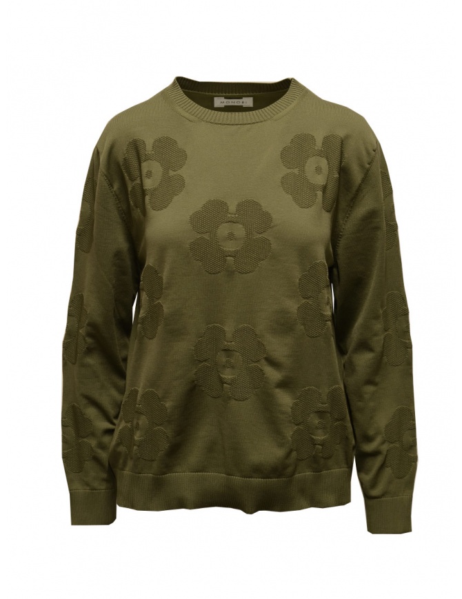 Monobi military green sweater with 3D flowers 11659509 F 31942 FOREST women s knitwear online shopping