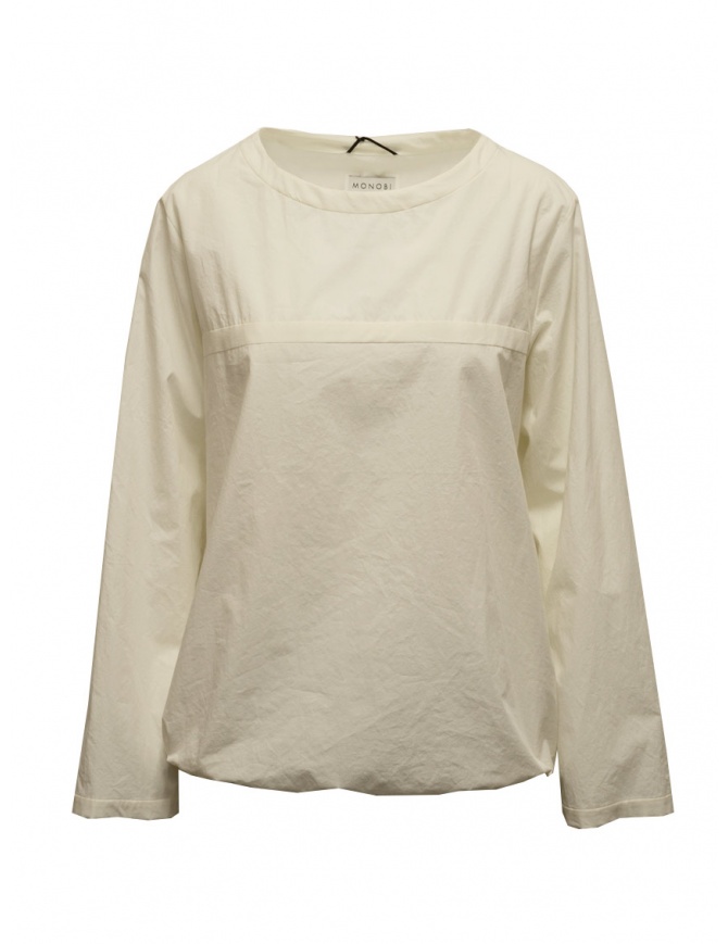 Monobi natural white cotton blouse with drawstring 11435126 F 11789 CHALK