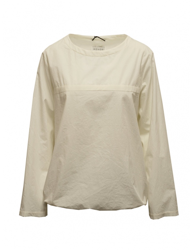 Monobi natural white cotton blouse with drawstring 11435126 F 11789 CHALK womens shirts online shopping