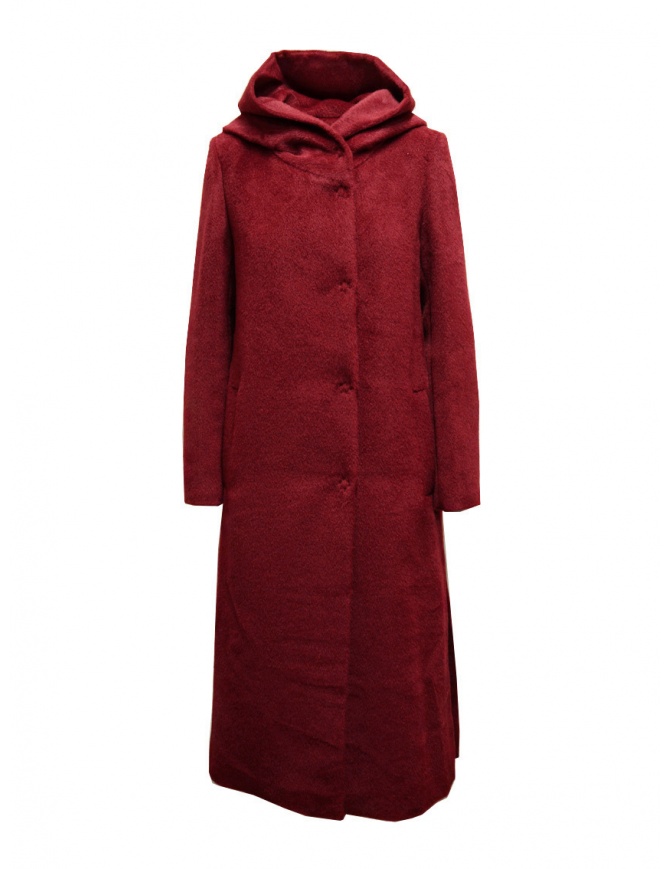 Maison Lener Temporel long hooded coat in burgundy red MY98AMLZEM14 BURGUNDY TEMPOREL womens coats online shopping