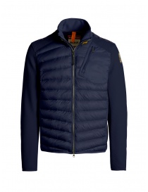 Mens jackets online: Parajumpers Jayden blue down jacket with fleece sleeves