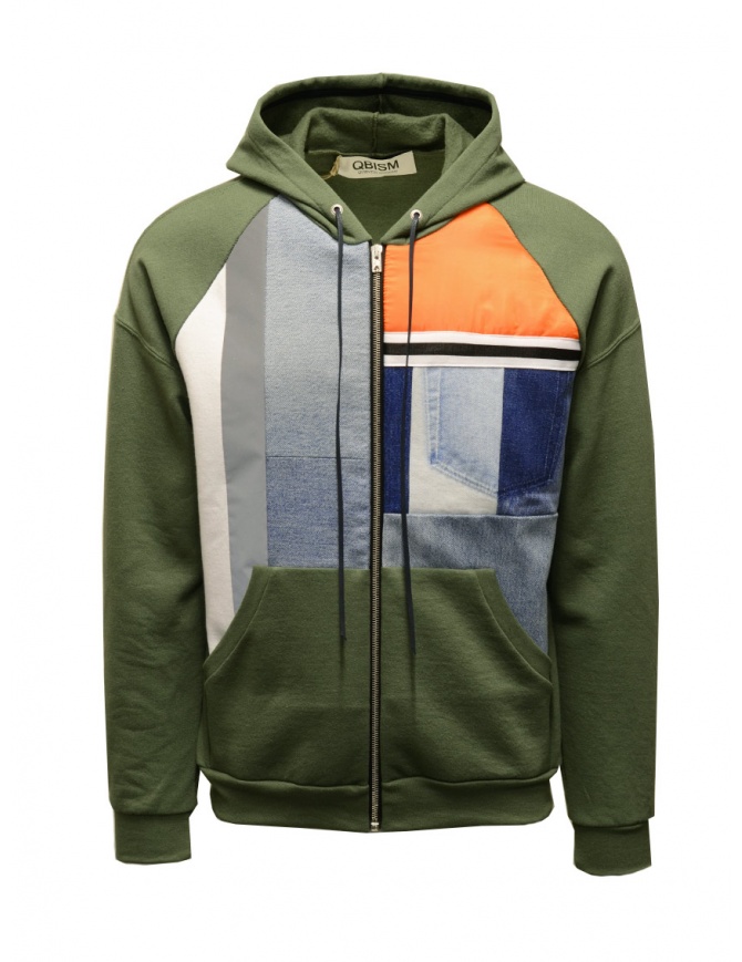 Qbism green sweatshirt with jeans details and reflective band STYLE 04 PJ02 men s knitwear online shopping