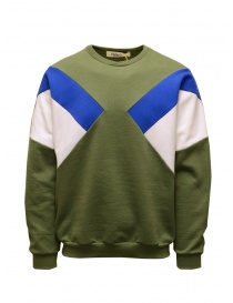 Qbism olive green sweatshirt with white and blue geometric details on discount sales online