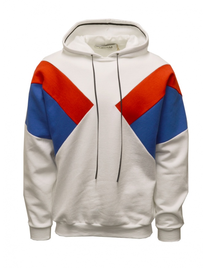 Qbism white hooded sweatshirt with red and blue geometric inserts STYLE 09 PJ02 men s knitwear online shopping