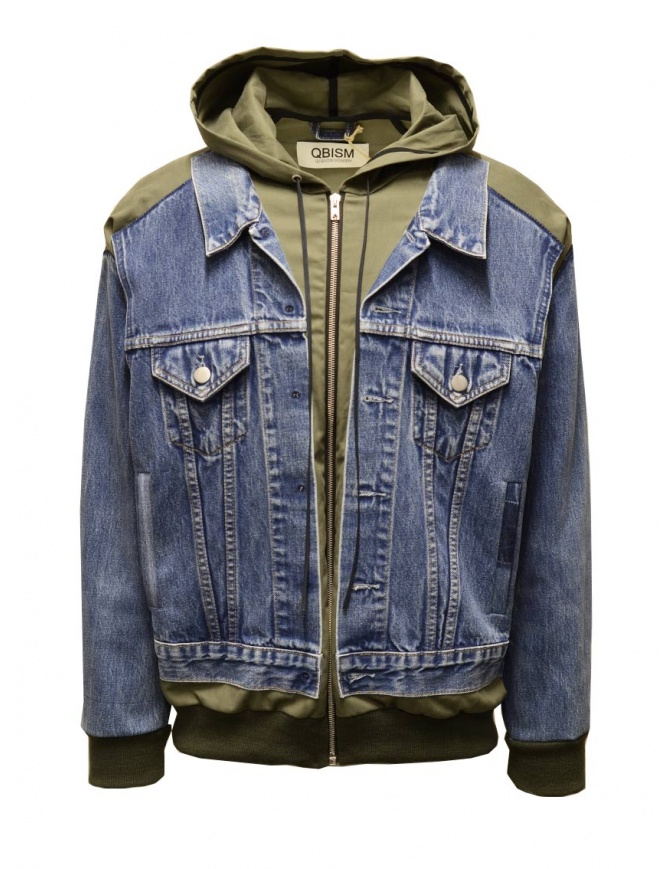 Qbism denim jacket with green hood STYLE 08 PJ02 mens jackets online shopping