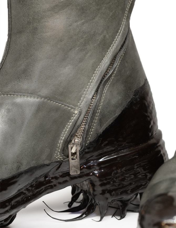 Carol Christian Poell Grey Boots With Diagonal Zip And Black Dripped Sole Carol Christian Poell Grey Boots With Diagonal Zip And Black Dripped Sole