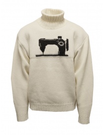 Maglieria uomo online: Kapital maglione a collo alto bianco con macchina da cucire