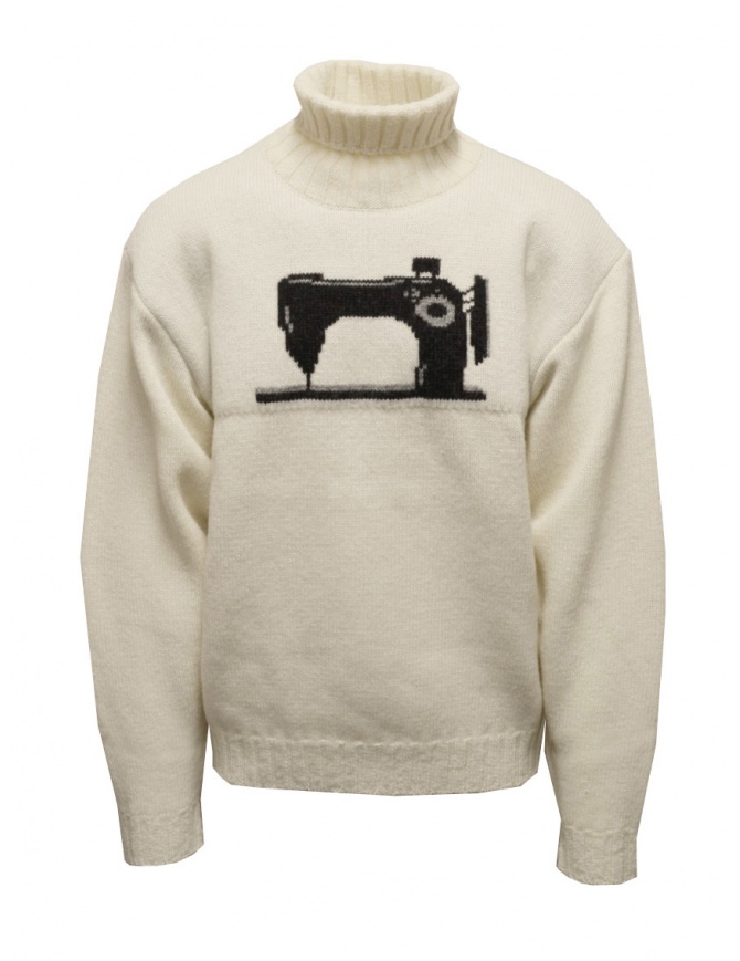 Kapital white turtleneck sweater with sewing machine K2209KN038 NAT men s knitwear online shopping