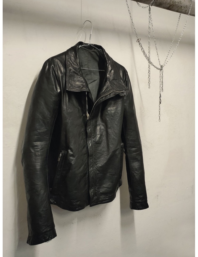 Carol Christian Poell black leather high collar jacket LM/2599SP