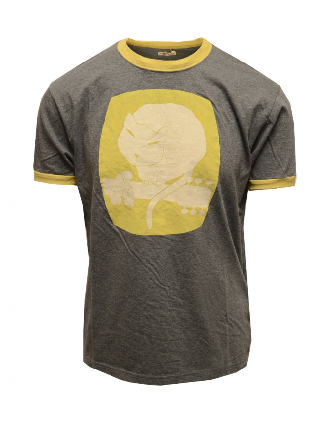 Kapital grey and yellow t-shirt with cat on guitar K2204SC100 CHARCOAL mens t shirts online shopping