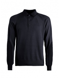 Men s knitwear online: Monobi Woolmax navy blue knitted long-sleeved polo shirt