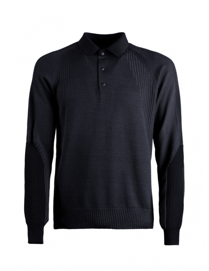 Monobi Woolmax navy blue knitted long-sleeved polo shirt 11809503 F 5020 NAVY BLUE men s knitwear online shopping