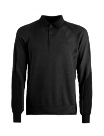 Monobi black long-sleeved polo shirt in wool knit 11809503 F 5099 BLACK RAVEN