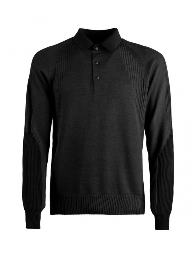 Monobi black long-sleeved polo shirt in wool knit 11809503 F 5099 BLACK RAVEN men s knitwear online shopping