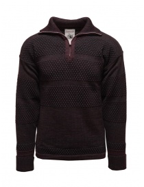 Men s knitwear online: S.N.S. Herning Fisherman wine-colored short zip pullover