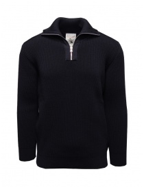 Men s knitwear online: S.N.S Herning Fender blue wool sweater with short zip