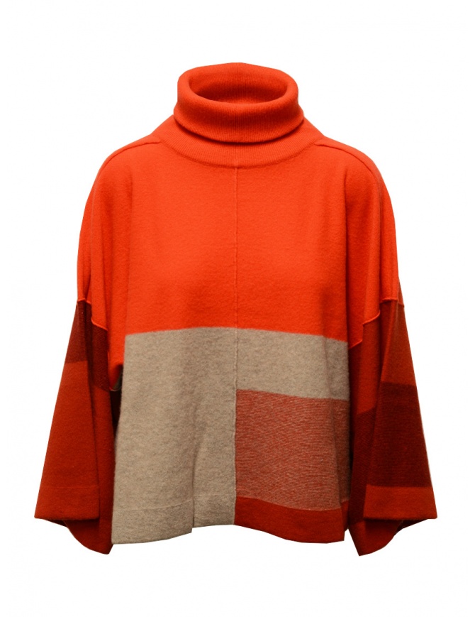 Dune_ maglia kimono patchwork a collo alto rossa 01 30 K38P LIPSTICK maglieria donna online shopping