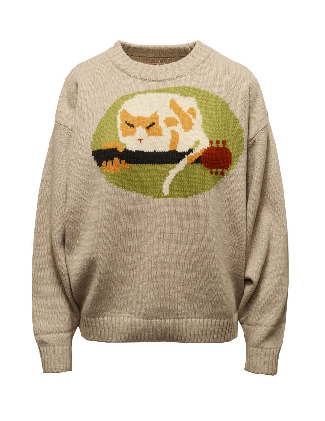 Kapital beige pullover with a cat on a guitar K2210KN111 BEIGE women s knitwear online shopping