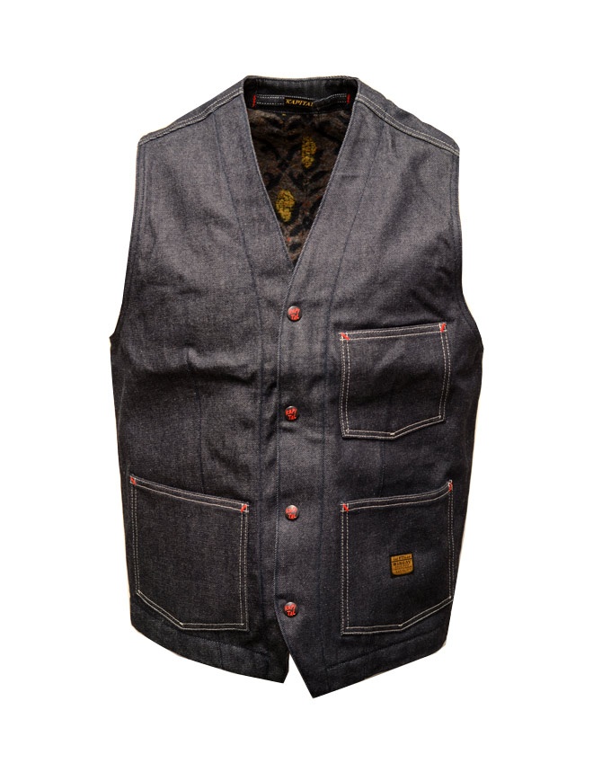 Kapital denim vest lined in wool K2210SJ088 IDG mens vests online shopping