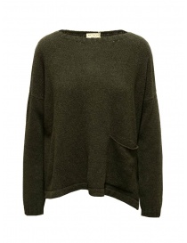 Women s knitwear online: Ma'ry'ya moss green linen pullover with pocket